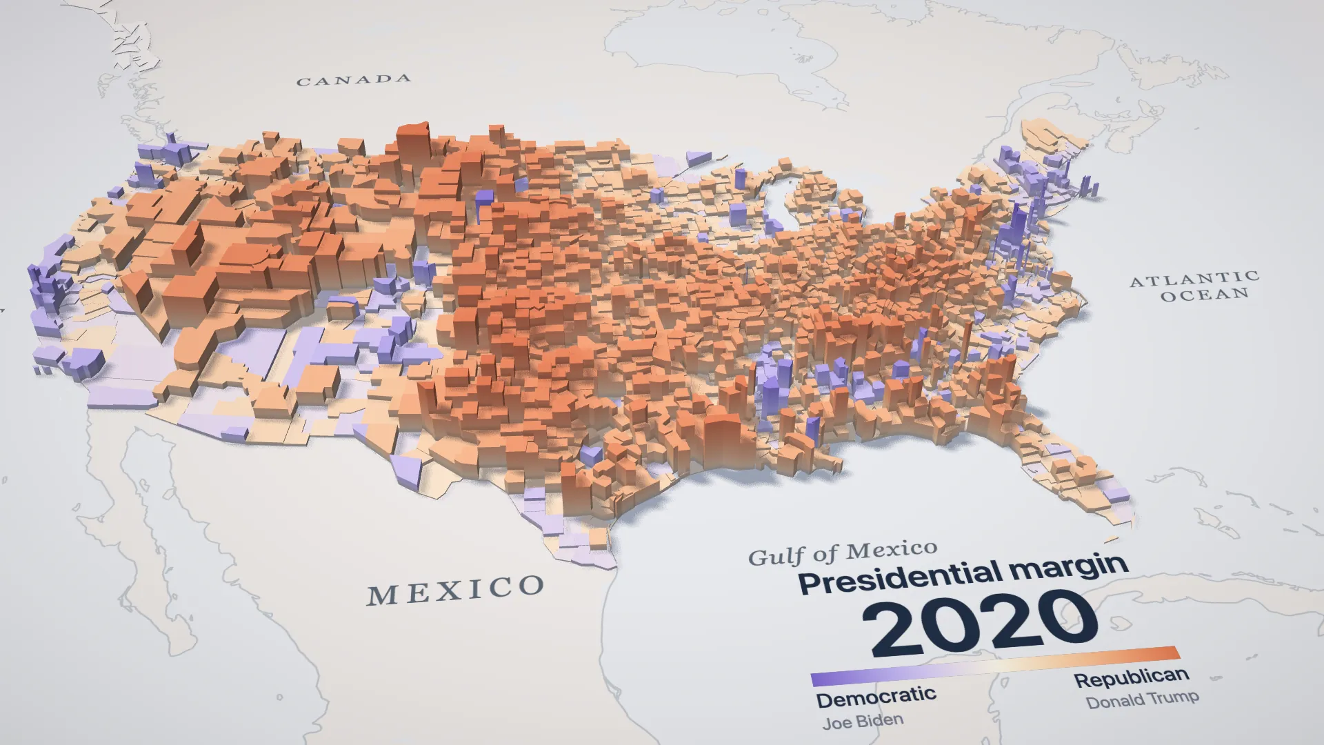 Presidential Margins, 1868–2020, data visualization by Gordon Tu